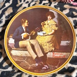 Norman Rockwell White Collector Plate with Black Script and Red Seal